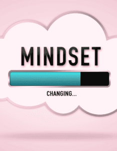 How to Change Your Mindset. mindset changing image on pink background. there's a bar that's loading and the word mindset is above it and the word loading is below. representing a changing mindset.