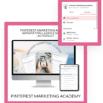 Pinterest marketing academy image. It says pinterest marketing academy on one of the boxes. and both boxes on stacked on top of one another... with a pink border around each of them.