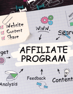 How to Start Affiliate Marketing for Beginners. paper with notes and the words affiliate program in the center representing the post about how to choose affiliate products.