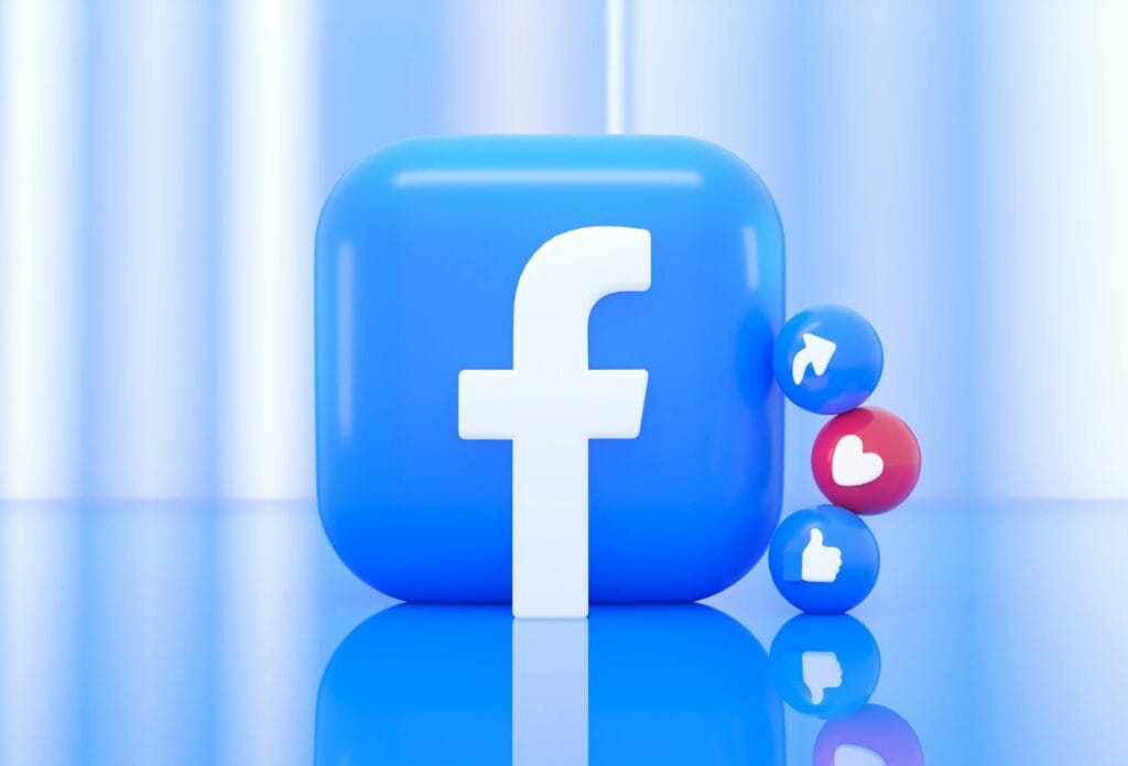 Call To Action Examples. a blue and white object with red circles on it Facebook logo in the center