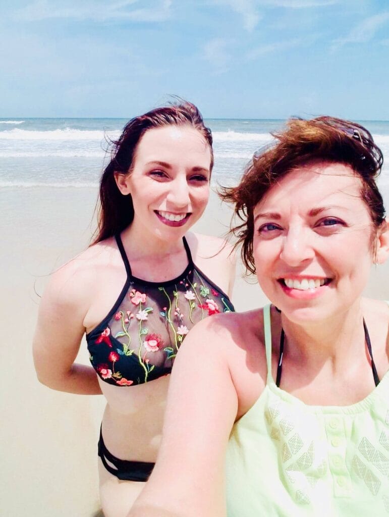 Ways to improve mental health. This is a picture of my daughter and me at the beach. I chose to drop everything and go with her spur of the moment, instead of working on a project i don't even remember now. I'm glad I have this precious memory.