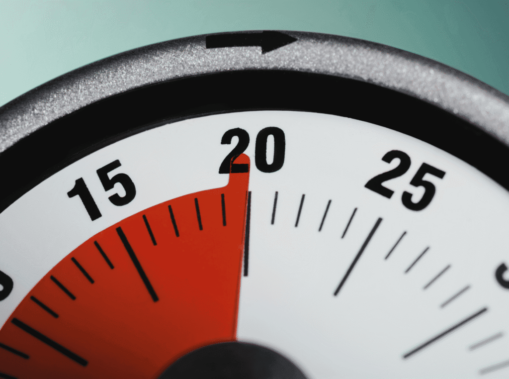 digital marketing tips. a timer with the red bar set on 20 representing 20 minutes.