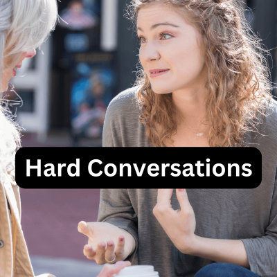 Having Hard Conversations. two women talking. it looks like a daughter and mother having a very serious conversation.