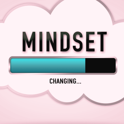 How to Change Your Mindset. mindset changing image on pink background. there's a bar that's loading and the word mindset is above it and the word loading is below. representing a changing mindset.