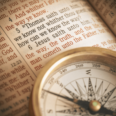 bible verses about hope. compass and bible depicting John 14:6.