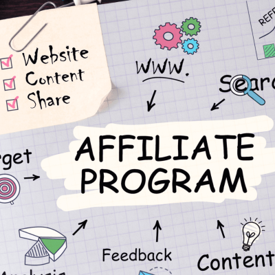 How to Start Affiliate Marketing for Beginners. paper with notes and the words affiliate program in the center representing the post about how to choose affiliate products.