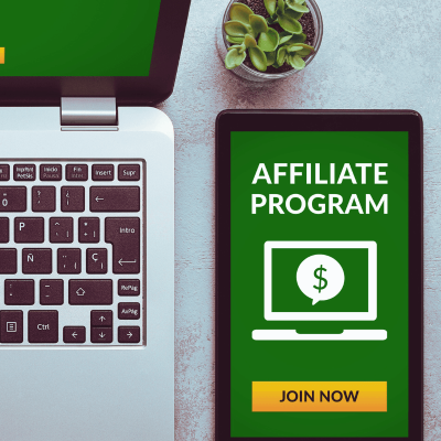 What is affiliate marketing? image of a computer and a phone next to is with the words affiliate program, join now on the screen.